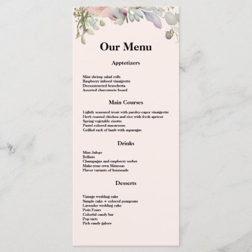 Elegant BOHO Wildflower Wedding Dinner Menu