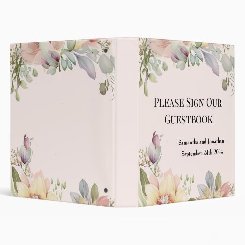 Elegant BOHO Wildflower Wedding Guest Book 3 Ring Binder