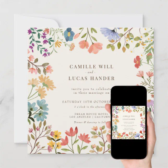 Elegant Boho Wildflower Wedding Invitation Zazzle