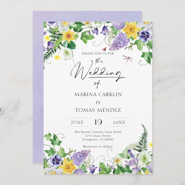 Elegant Boho Wildflower Wedding Invitation (Front/Back)