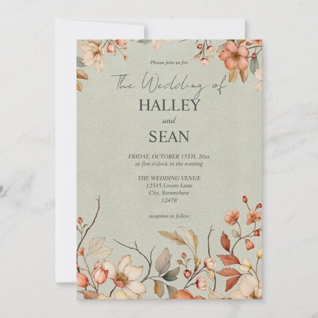 Elegant Boho Wildflower Wedding Invitation  (Front)