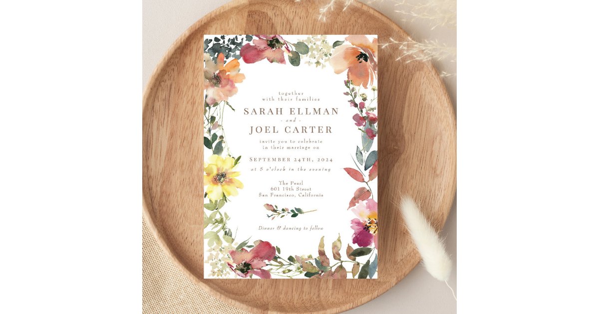 Elegant Boho Wildflower Wedding Invitation | Zazzle