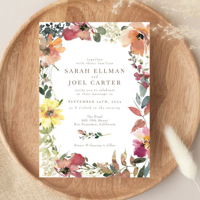 Elegant Boho Wildflower Wedding Invitation 