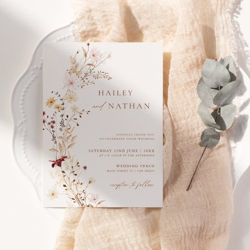 Elegant Boho Wildflower Wedding  Invitation