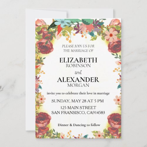 Elegant Boho Wildflower Wedding Invitation