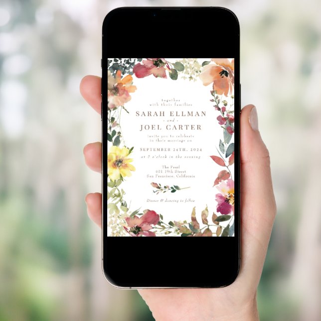 Elegant Boho Wildflower Wedding Invitation (Front Digital)