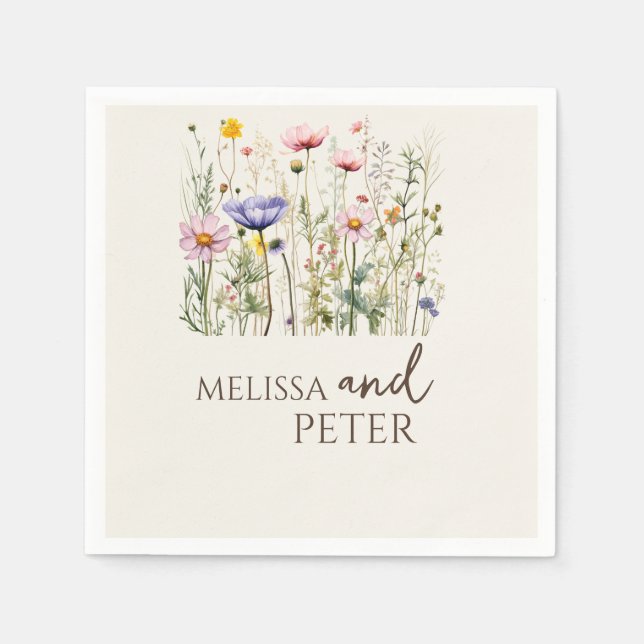 Elegant Boho Wildflower Wedding Invitation Napkins (Front)