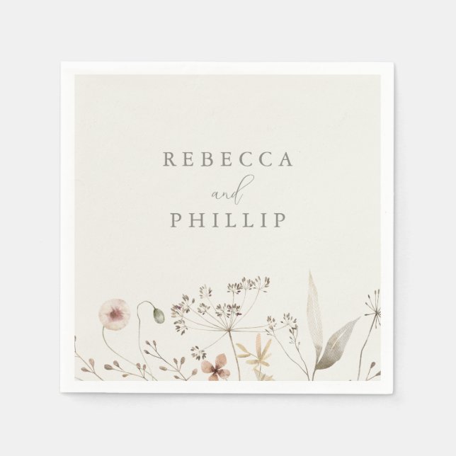 Elegant Boho Wildflower Wedding Napkins (Front)