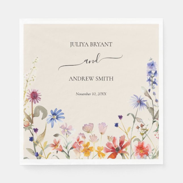 Elegant boho wildflower wedding  napkins (Front)