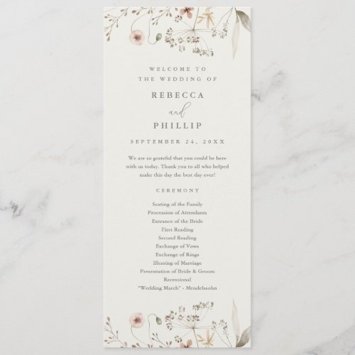 Elegant Boho Wildflower Wedding Program