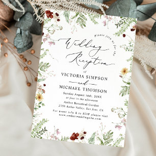 Elegant Boho Wildflower Wedding Reception  Invitation