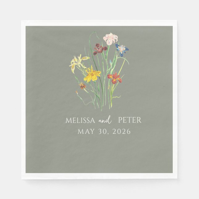 Elegant Boho Wildflower Wedding  | Sage Green  Napkins (Front)