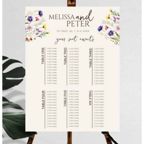 Elegant Boho Wildflower Wedding Seating Chart
