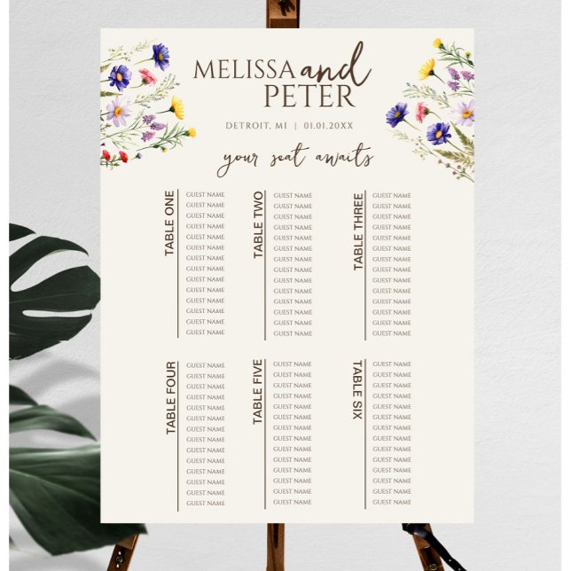 Elegant Boho Wildflower Wedding Seating Chart Foam Board (Creator Uploaded)