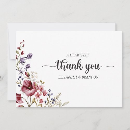 Elegant Boho Wildflower Wedding Thank You card