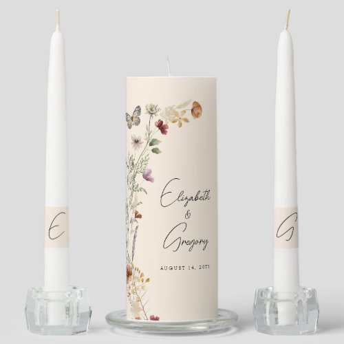 Elegant Boho Wildflower Wedding Unity Candle Set