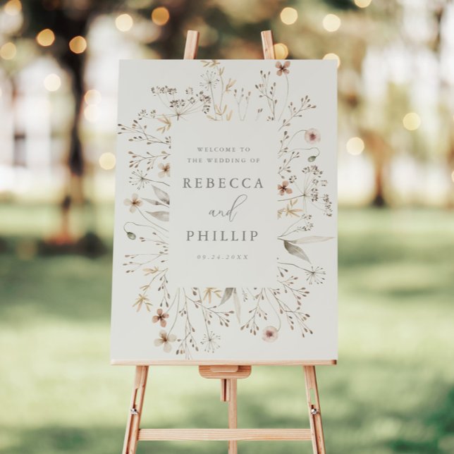 Elegant Boho Wildflower Wedding Welcome Easel Foam Board (Elegant boho wildflower wedding welcome easel sign.)