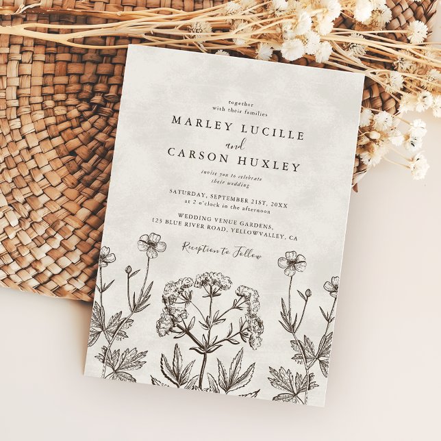 Elegant Boho Wildflower White Texture Wedding Invitation (Creator Uploaded)