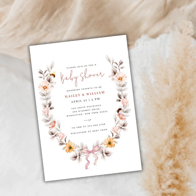 Elegant Boho Wildflower Wreath Baby Shower  Invitation (Elegant Boho Wildflower Wreath Baby Shower Invitation)