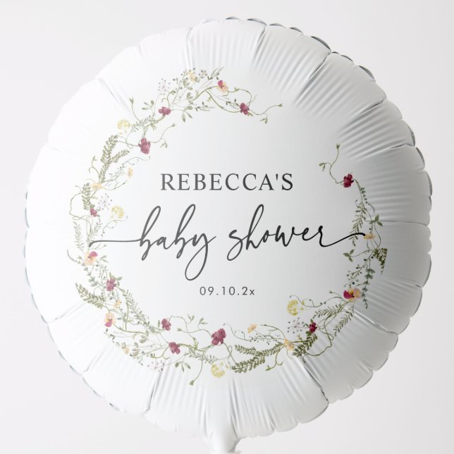 Elegant Boho Wildflowers Baby Shower Balloon (Front)
