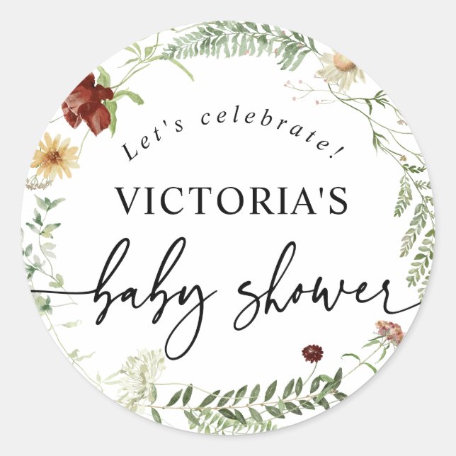 Elegant Boho Wildflowers Baby Shower Envelope Seal (Front)