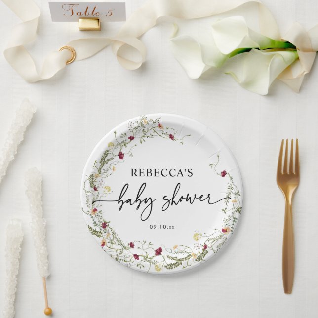Elegant Boho Wildflowers Baby Shower Paper Plates (Wedding)