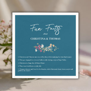 Elegant Boho Wildflowers Blue Fun Facts Wedding Napkins