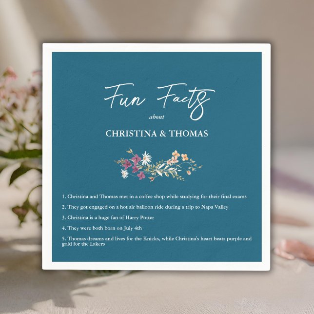Elegant Boho Wildflowers Blue Fun Facts Wedding Napkins (Creator Uploaded)