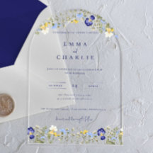Elegant Boho Wildflowers blue Script Wedding