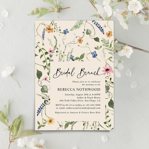 Elegant Boho Wildflowers Bridal Brunch Shower Invitation
