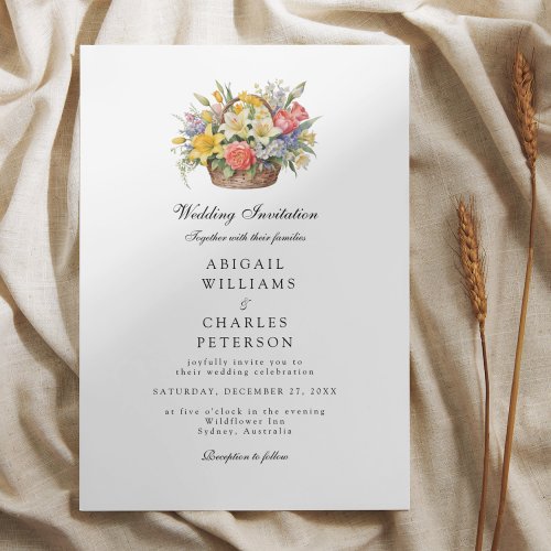 Elegant boho Wildflowers flower basket Invitation