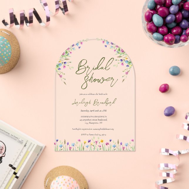 Elegant Boho wildflowers Script bridal shower Acrylic Invitations (Insitu (Celebration))