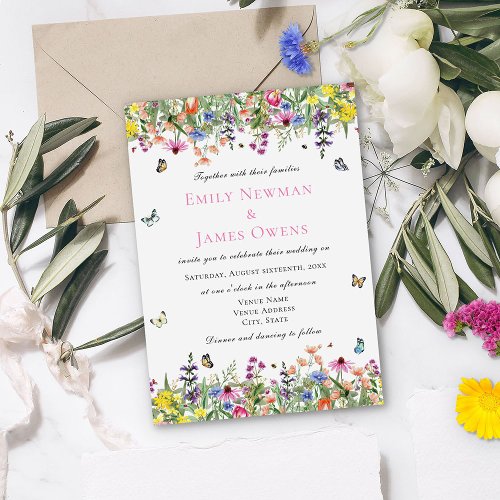 Elegant Boho Wildflowers Wedding Invitation