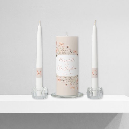 Elegant Boho Wildflowers Wedding Unity Candle Set