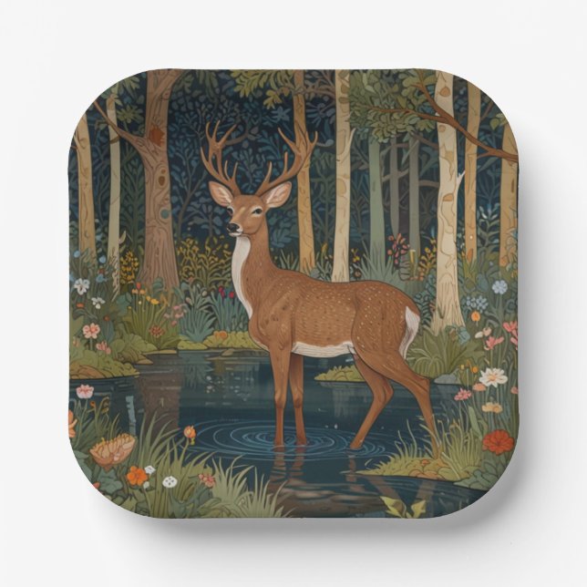 Elegant boho woodland deer paper plates (Front)