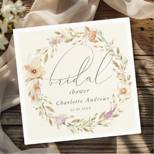 Elegant, boho wreath, handwriting Bridal Shower Napkins