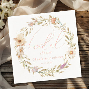 Elegant, boho wreath, handwriting Bridal Shower Napkins