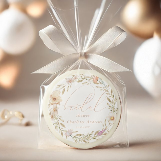 Elegant, boho wreath, handwriting Bridal Shower Sugar Cookie (Elegant, boho wreath, handwriting Bridal Shower Sugar Cookie with your name and date.)