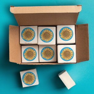 Elegant Boho Yellow and Blue Watercolor Sunflower Classic Round Sticker