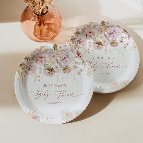 Elegant bohogarden floral baby shower paper plates