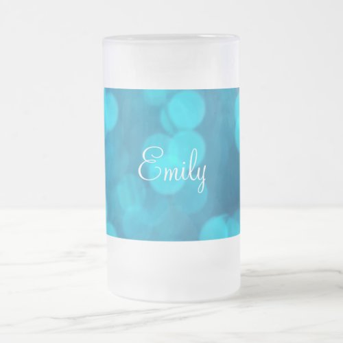 Elegant Bokeh Blue Turquoise Circles Pattern Frosted Glass Beer Mug