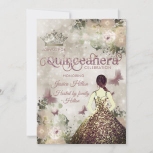 Elegant bokeh Butterfly floral garden Quinceañera Invitation
