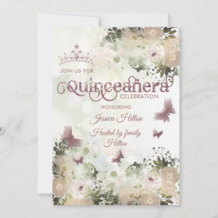 Elegant bokeh Butterfly floral garden Quinceañera Invitation