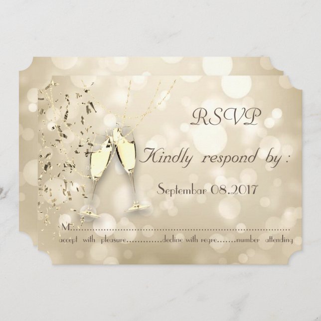 Elegant Bokeh,Confetti Wine Glasses  RSVP Card (Front/Back)