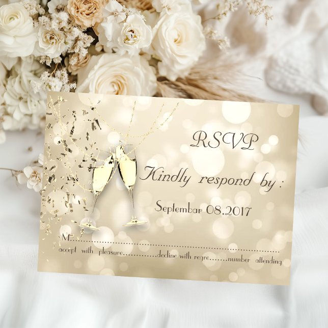 Elegant Bokeh,Confetti Wine Glasses  RSVP Card (Creator Uploaded)