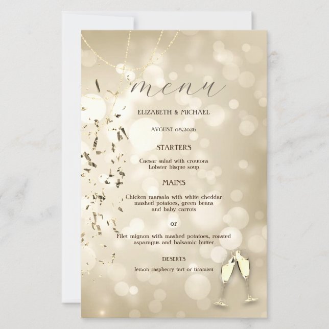 Elegant Bokeh,Confetti Wine Glasses Wedding (Front)