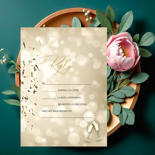 Elegant Bokeh,Confetti Wine Glasses Wedding Invitation (Creator Uploaded)