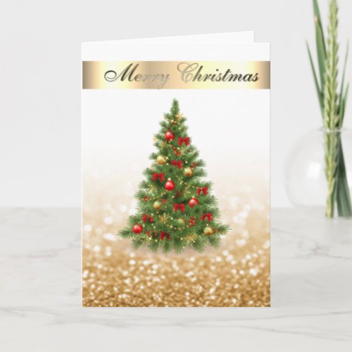 Elegant Bokeh Faux GoldChic Christmas Tree  Holiday Card