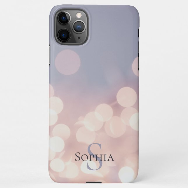 Elegant Bokeh Glitter Purple Pink Monogram Name iPhone Case (Back)