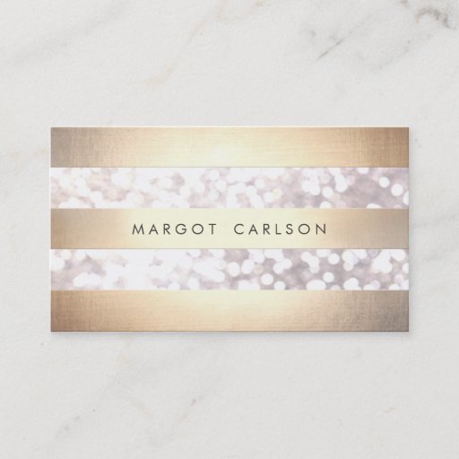 Customizable Elegant Bokeh Gold Striped Light Gray Chic Business Card Templates